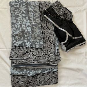 Silver party wear saree